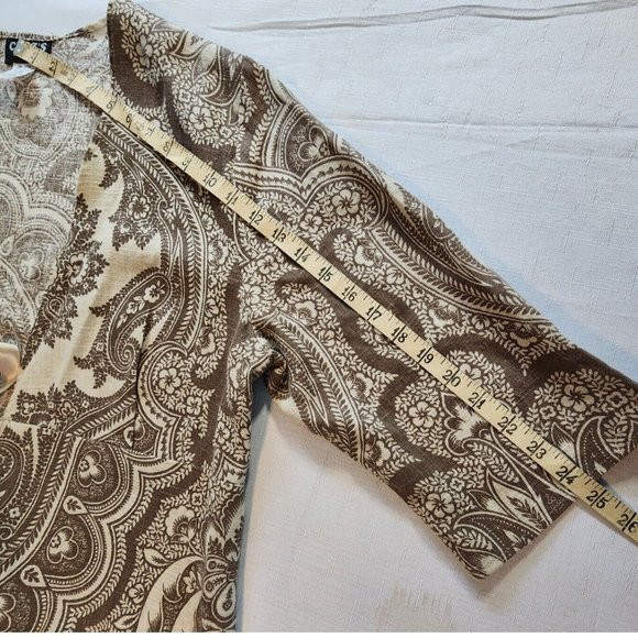 Cloz's NY Vintage Cotton Tan Paisley Floral Tie Front Women's Large Cardigan - Picture 6 of 9